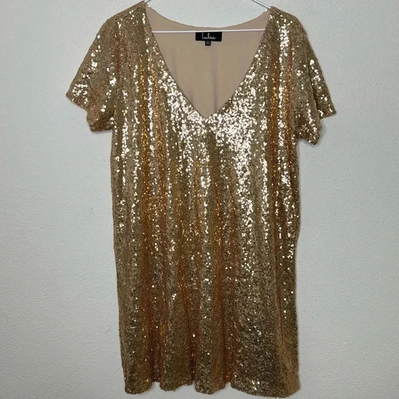 Lulus XL Light Up the Light Champagne sequin shift dress - Picture 1 of 5
